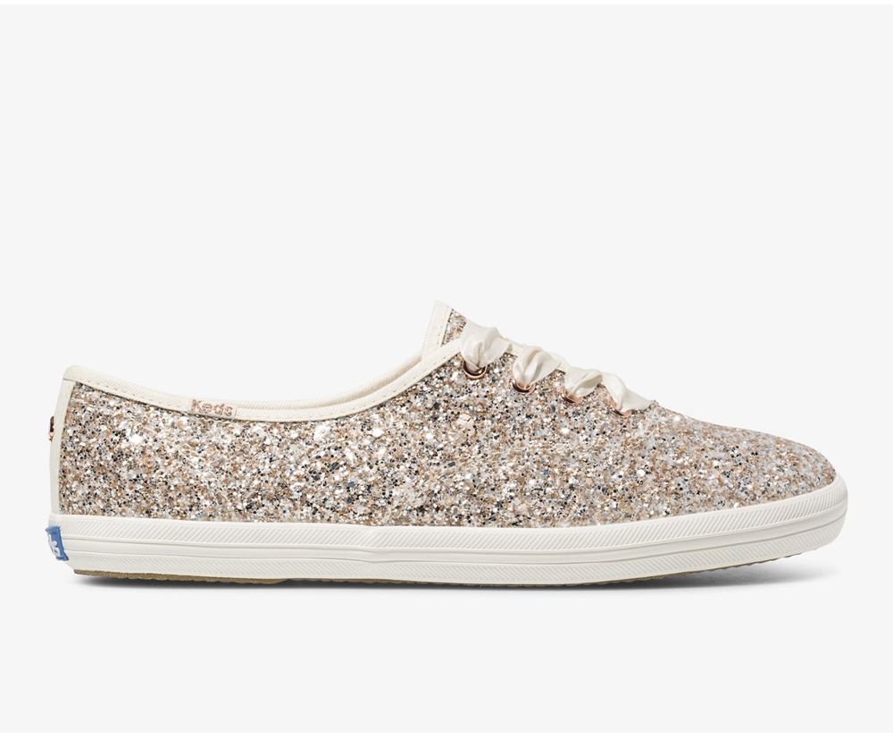 Πανινα Παπουτσια Γυναικεια - Keds Kate Spade New York Champion Glitter - Ροζ Χρυσο Χρωμα - IUELB5890